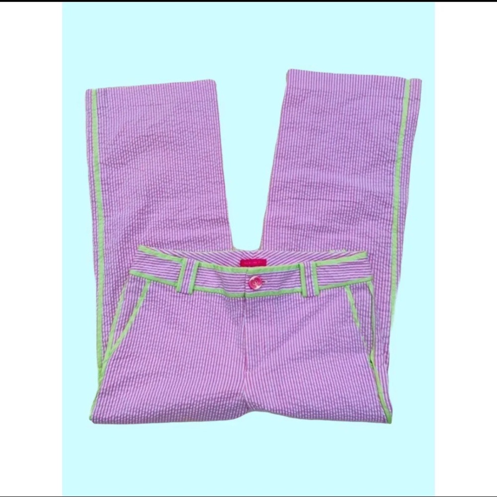 🌸💕 Lilly Pulitzer Cropped Pink & White Pinstripes Seersucker pants XS 0